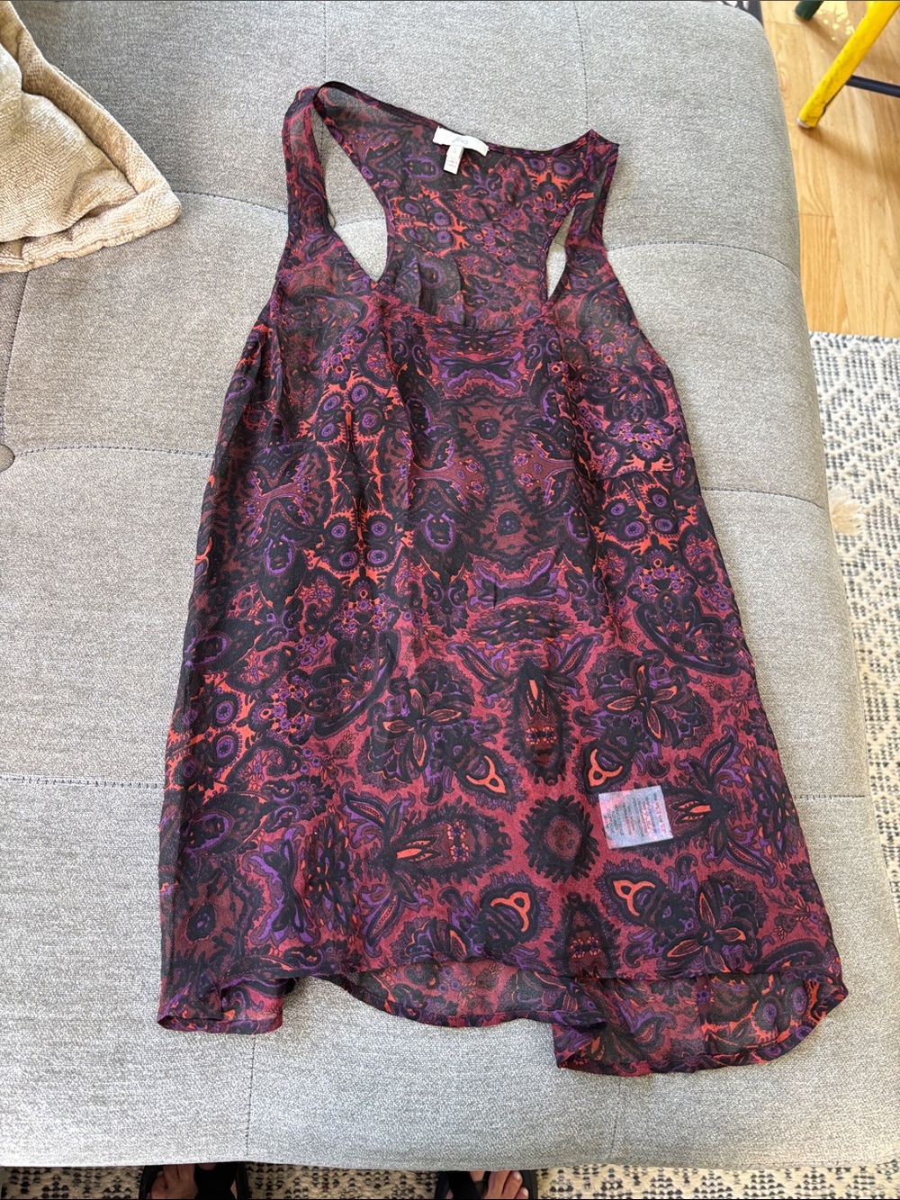 Joie Burgundy & Purple Paisley Sheer Tank Top
